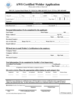 AWS Certified Welder Application