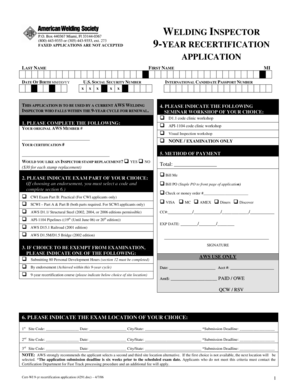 AWS Welding Inspector 9-Year Recertification Application