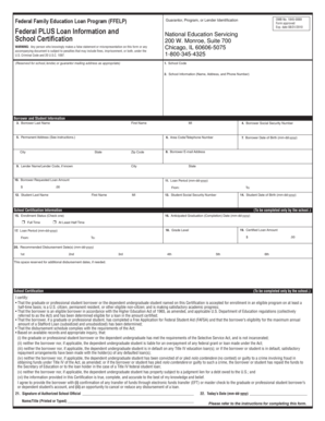 Federal PLUS Loan Information and School Certification