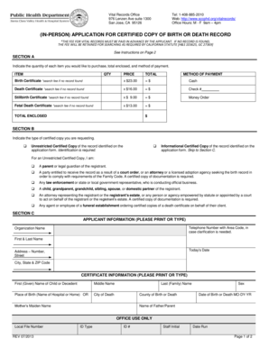 California Birth or Death Record Application