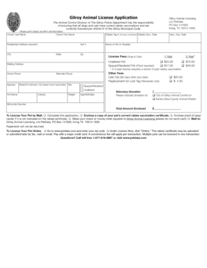 Gilroy Animal License Application