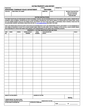 Victim Property Loss Report