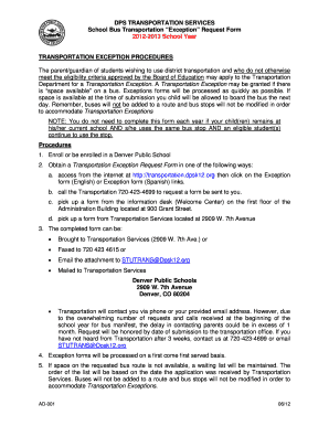 DPS School Bus Transportation Exception Request Form