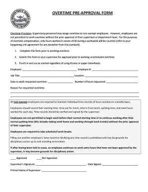Overtime Authorization Form Template from www.pdffiller.com