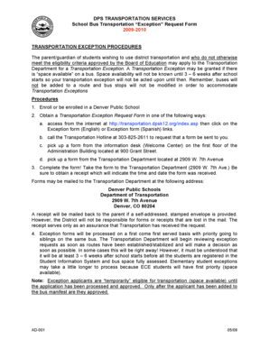 DPS School Bus Transportation Exception Request Form