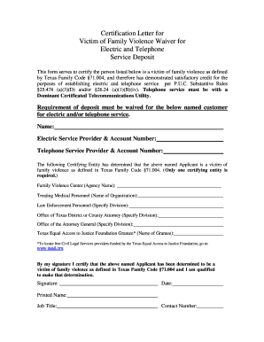 Texas Family Violence Waiver for Service Deposit
