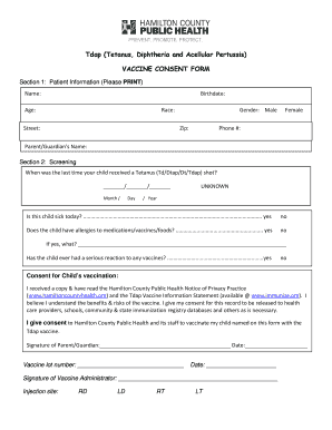 Tdap Vaccine Consent Form