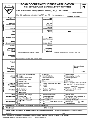 Road Occupancy Licence Application Form