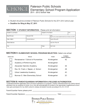 Paterson Public Schools Elementary Program Application