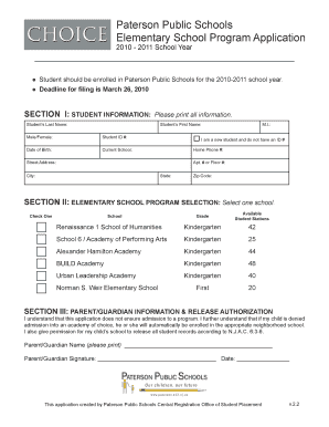 Paterson Public Schools Elementary Program Application