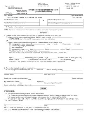 Michigan Waiver/Suspension of Fees and Costs