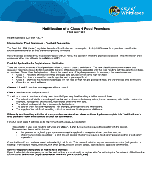 Notification of a Class 4 Food Premises