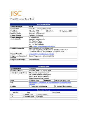 Detailed project report sample pdf - Project Document Cover Sheet - jisc ac