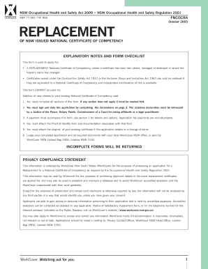 Replacement National Certificate of Competency Form