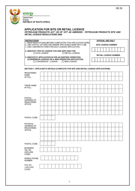 South Africa Site or Retail Licence Application