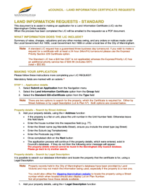 Manningham Land Information Certificate Request