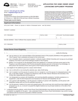 British Columbia Home Owner Grant Application