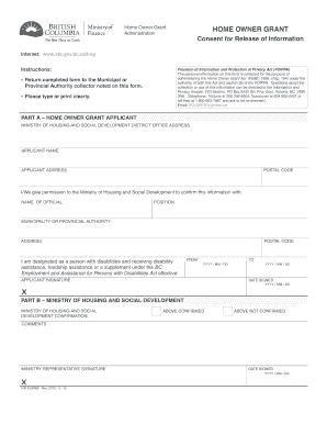 British Columbia Home Owner Grant Application