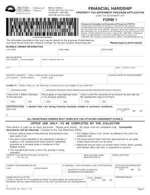 British Columbia Property Tax Deferment Program Application