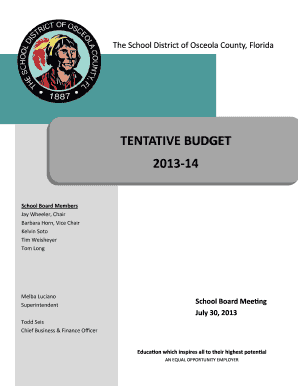 Small business budget examples - Tentative Budget Template.pub - Osceola County School District - osceola k12 fl