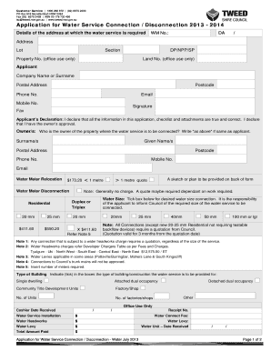 Application for Water Service Connection Disconnection