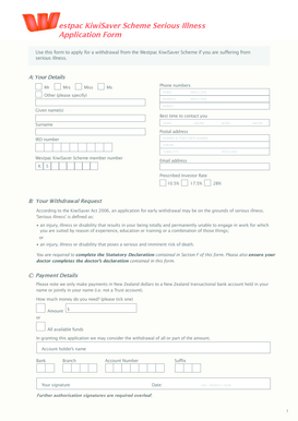 Westpac KiwiSaver Serious Illness Application Form