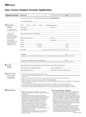 Westpac Easy Access Student Account Application
