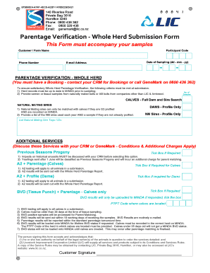 Parentage Verification - Whole Herd Submission Form