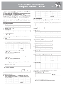 NSW Companion Animals Register Change of Owner Form