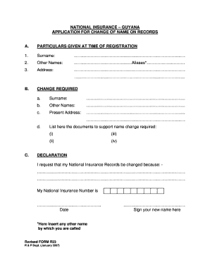 Guyana National Insurance Change of Name Form