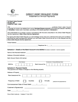 DIRECT DEBIT REQUEST FORM - Great Lakes Council