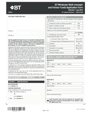 BT Wholesale Multi-manager and Partner Funds Application Form