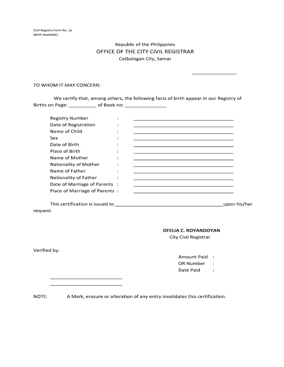 Philippines Form 1a