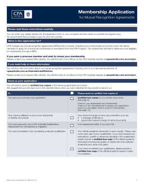 Membership Application for Mutual Recognition Agreements