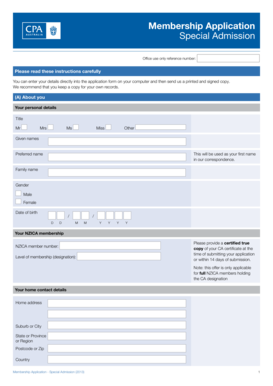 Membership Application - Special Admission