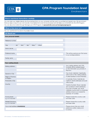 CPA Australia Foundation Level Enrolment Form