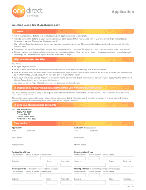 One Direct High Interest Saver Application