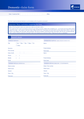 Domestic Claim Form