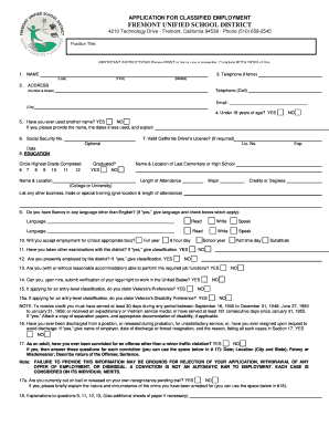 Fremont Unified School District Classified Employment Application