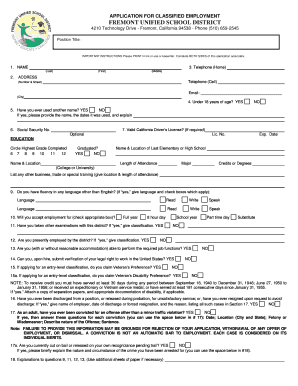Fremont Unified School District Classified Employment Application