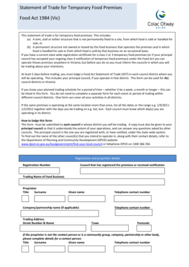 Victoria Temporary Food Premises Statement of Trade