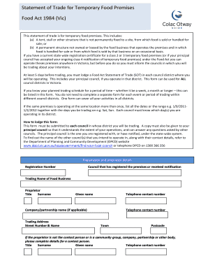 Statement of Trade for Temporary Food Premises