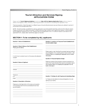 Tourist Attraction and Services Signing Application Form