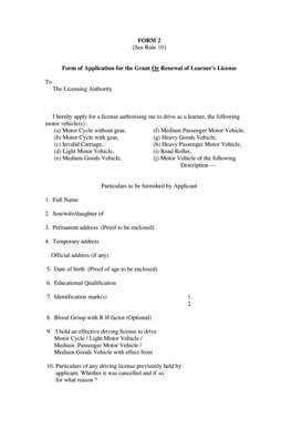 Learner's License Application Form