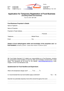 Tasmania Temporary Food Business Registration Application