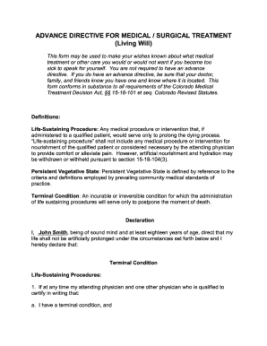 Colorado Living Will Form