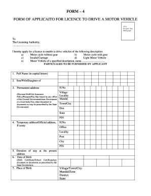 Form 4 - Motor Vehicle License Application