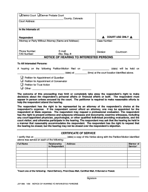 Colorado Notice of Hearing to Interested Persons