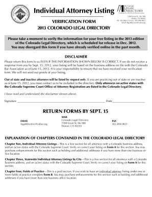 Colorado Legal Directory Verification Form