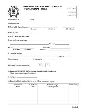 IIT Bombay Employment Application Form